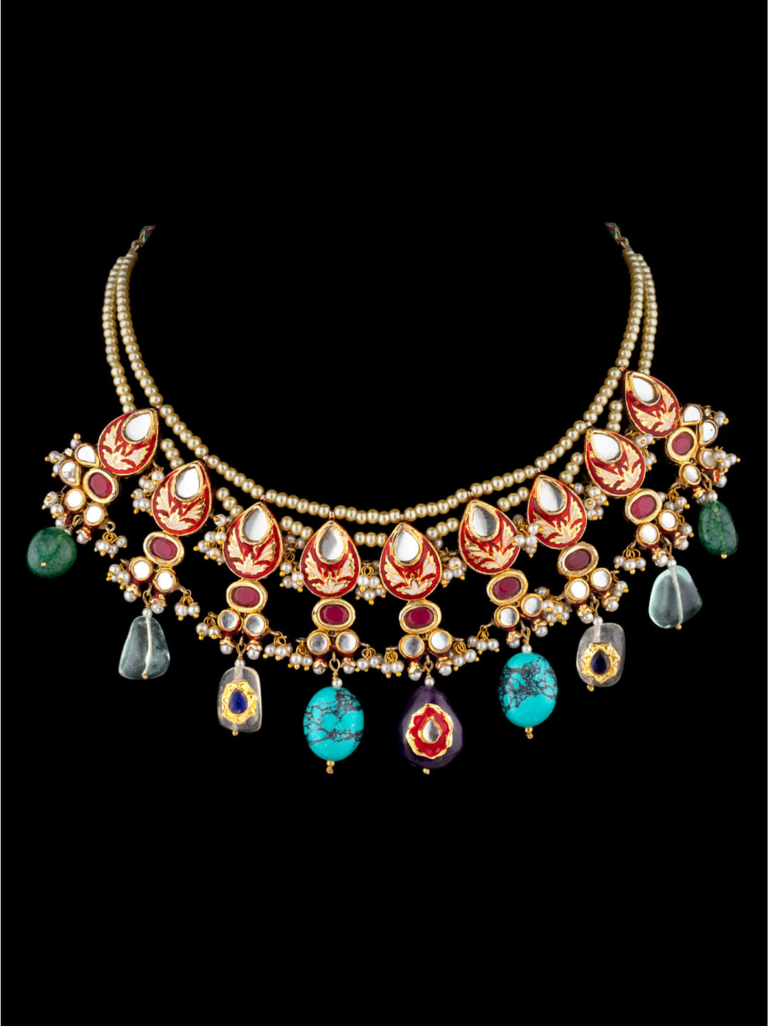 Buy Green & Red Flower Pearls Kundan Choker Necklace for Women Online at  Ajnaa Jewels