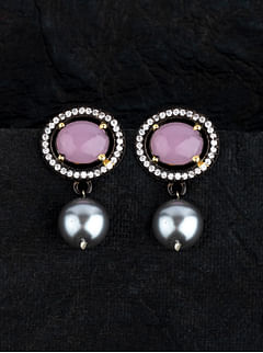 Rose Quartz Zircon Pearl Drop Stud Earrings