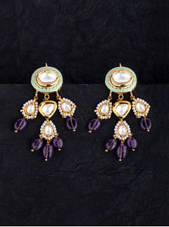Green Kundan & Purple Earrings