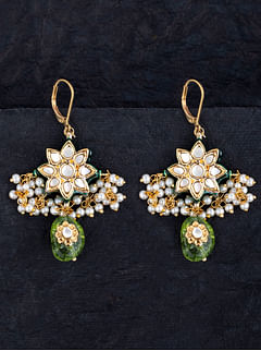  Olive Green Floral Pearl Earrings