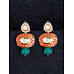 Orange Meenakari Green Drop Earrings