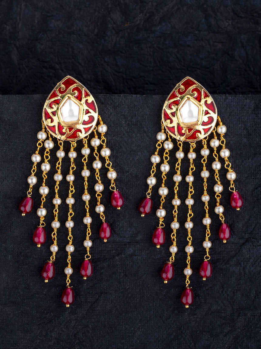 Golden Pearl Chandelier dangler antique golden earrings at ₹1200 | Azilaa