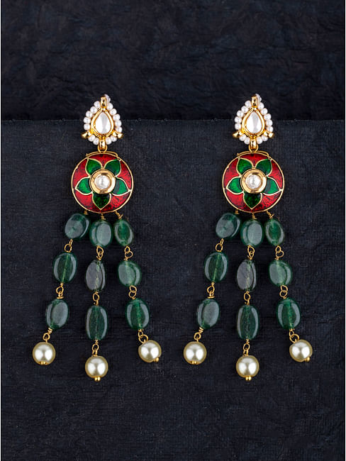 Red & Green Floret Emerald Earrings