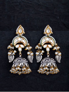 Gold and Silver Leaf Jhumki Earrings