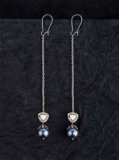 Grey Pearl Long Zircon Dangler Earrings