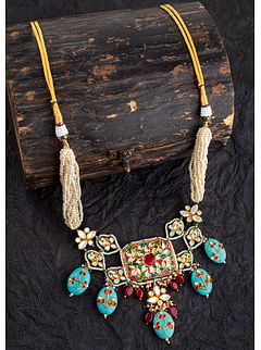 Ornate Red And Blue Meenakari Necklace