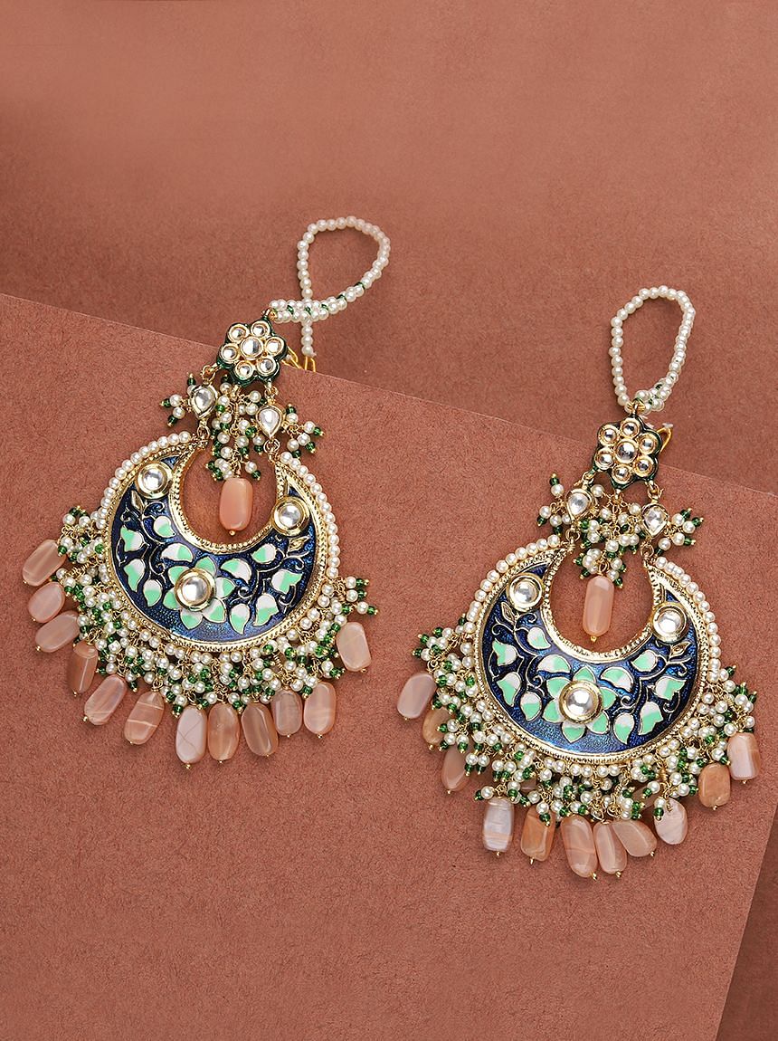 Aqua Pink Diva peacock silver post earrings at ?1950 | Azilaa