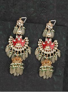 Maroon Meenakari & Pearls Gold Plated Earrings
