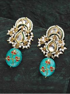 Turquoise Drop Kundan with Pearls Earrings