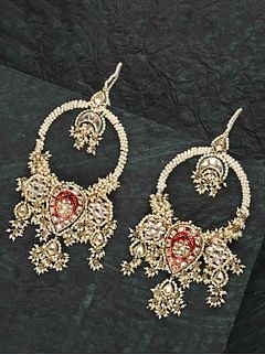 Guldasta Red Meenakari with Pearls Kundan Chandbali Earrings