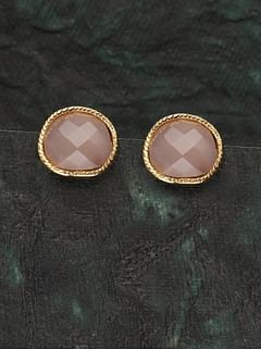 Rose Quartz Gold Finish Stud Earrings