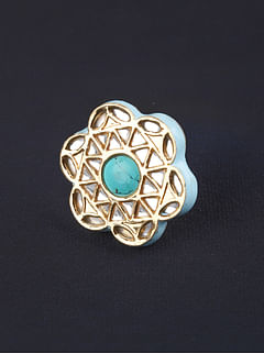 Turquoise Geometric Kundan Cocktail Ring