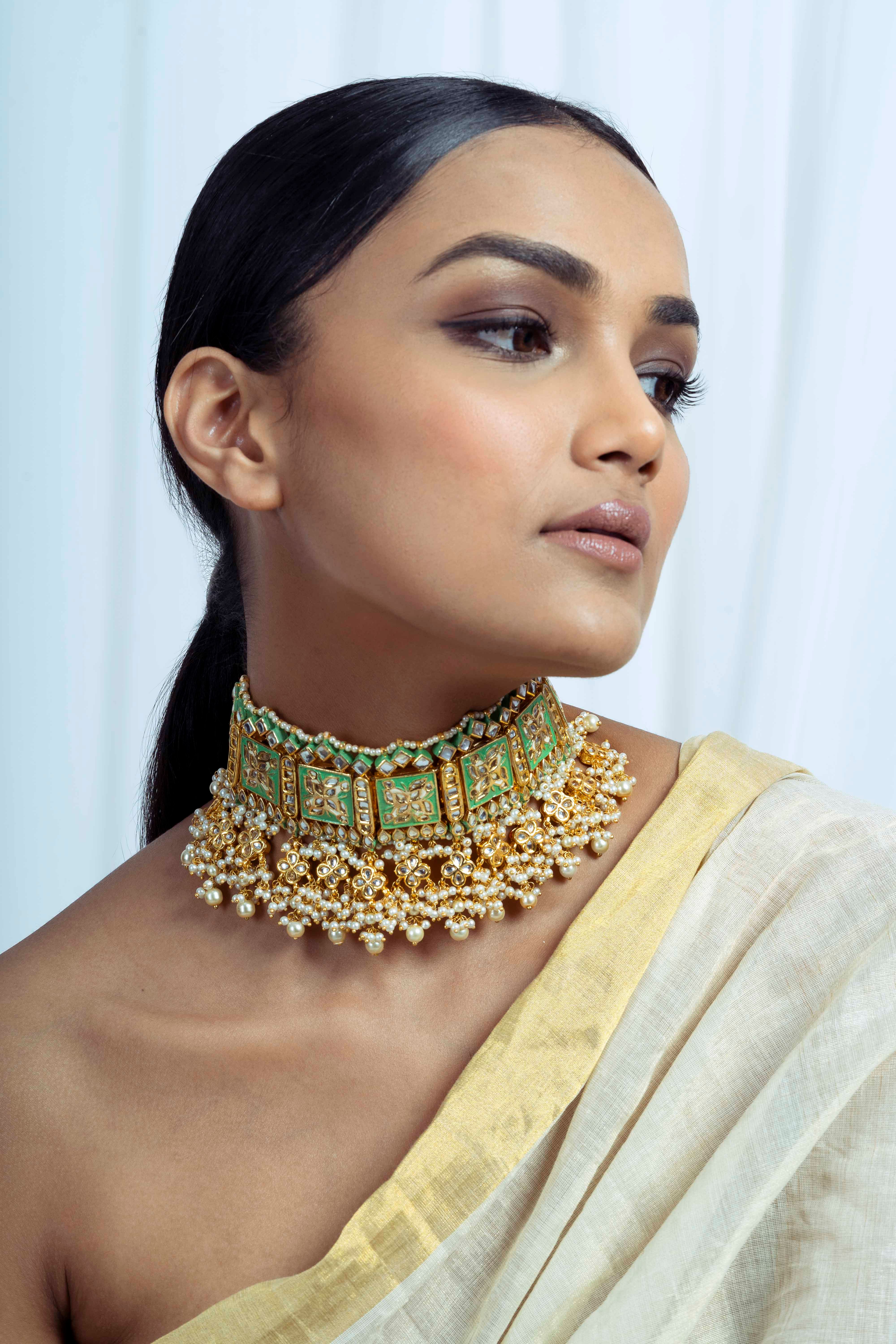 Buy Ratnavali Jewels Jewellery Set American Diamond Gold Plated Traditional  Fashion Jewellery Green Necklace Set with Earring for Women and Girls  Online at Best Prices in India - JioMart.