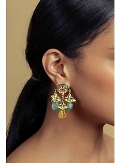 Citric Green Yellow Kundan Earrings