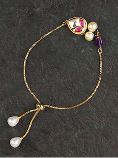Viola Pink With Pearls Amethyst Chain Bracelet