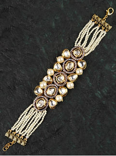 White Pearls with Zircon & Kundan Bracelet