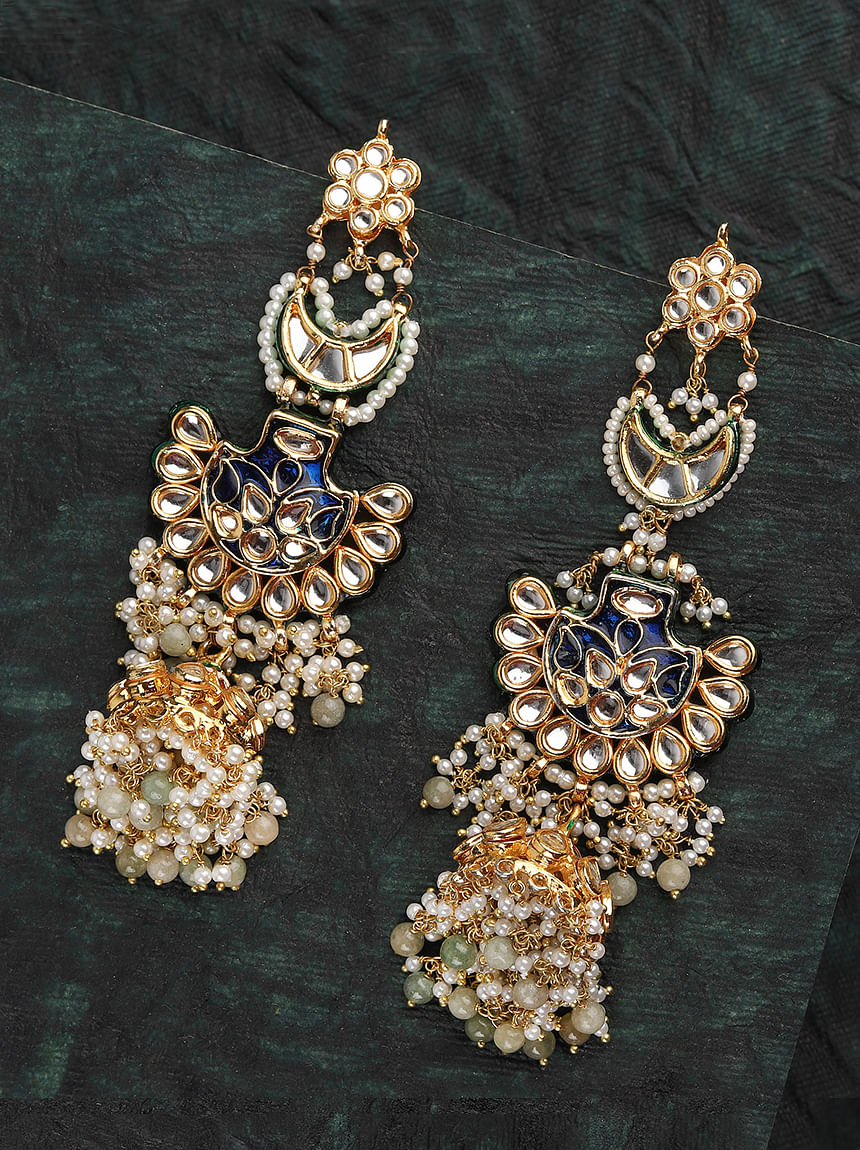 Buy CRUNCHY FASHION Oxidized German Silver Royal Blue Kundan Peacock Jhumka  Earrings Alloy Jhumki Earring  Online at Best Prices in India  JioMart