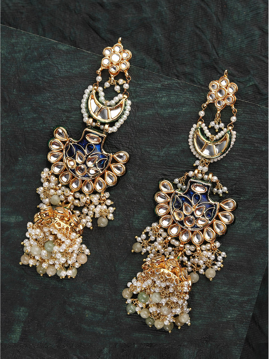 Buy Royal Blue Meenakari Kundan Jhumki Earrings for Women Online at ...