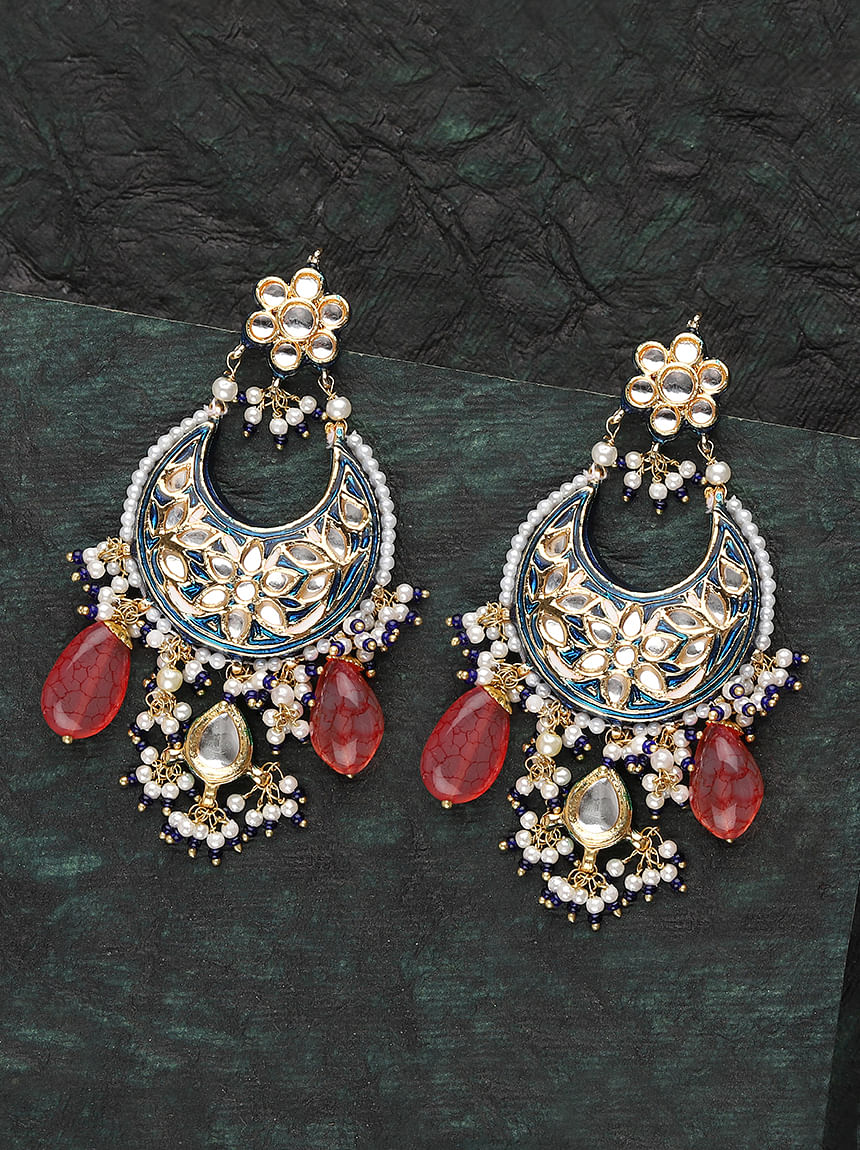 Handmade Golden Meenakari Chandbali Earrings at Rs 320/pair in Jaipur | ID:  26634105962