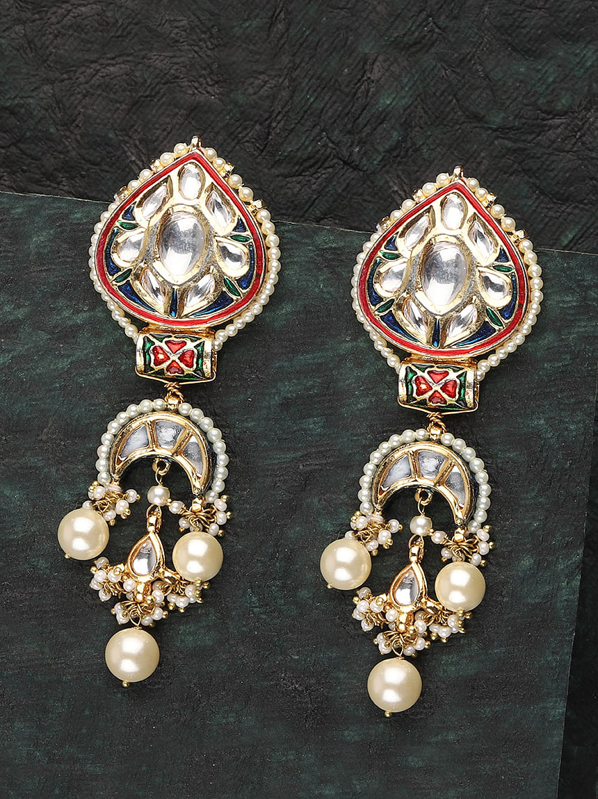 Buy CZ Red Green Kemp and Pearls Chandbali Earrings Online in India - Etsy