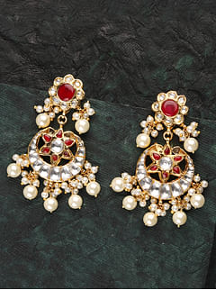 Red Pearls & Kundan Jadai Earrings