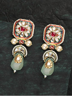 Green Flourite with Meenakari Dangler Earrings