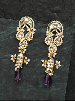 Amethyst Chand Kundan Earrings