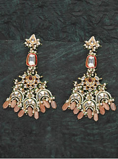 Pink Moonstone Kundan Chandelier Earrings
