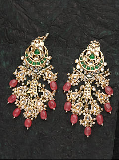 Green Kundan Pink Fin Chandbali Earrings