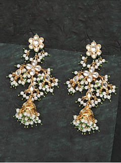 White Flower Pearl & Kundan Jhumki Earrings
