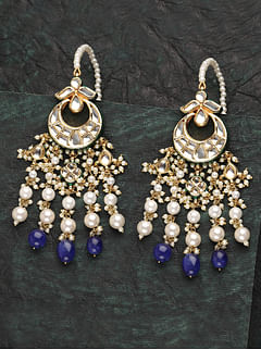 Blue Pearls with Kundan Chandbali Earrings