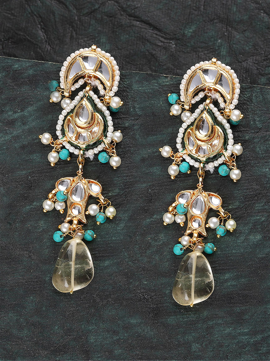 Inja Turquoise Floral Kundan Earrings by Paisley Pop | The Secret Label
