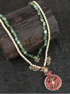 Green Beads with Pearls & Jadai Pendant Necklace