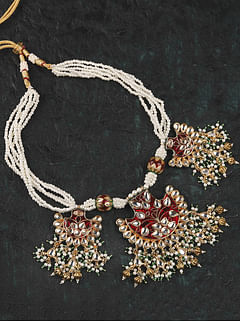 Maroon Meenakari & Pearls Kundan Necklace