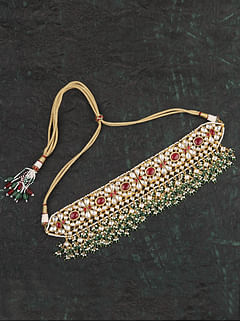 Red & Green Pearls Kundan Jadai Choker Necklace
