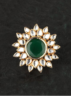 Green Floral Motif Kundan Cocktail Ring