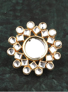 White Floral Motif Kundan Ring