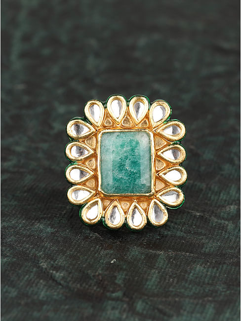Cubic Green Cocktail Ring