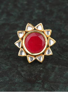 Red Star Motif Kundan Cocktail Ring