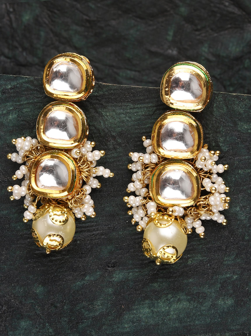 white pearl kundan earrings