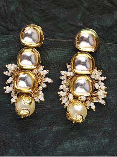 White Pearl & Kundan Earrings