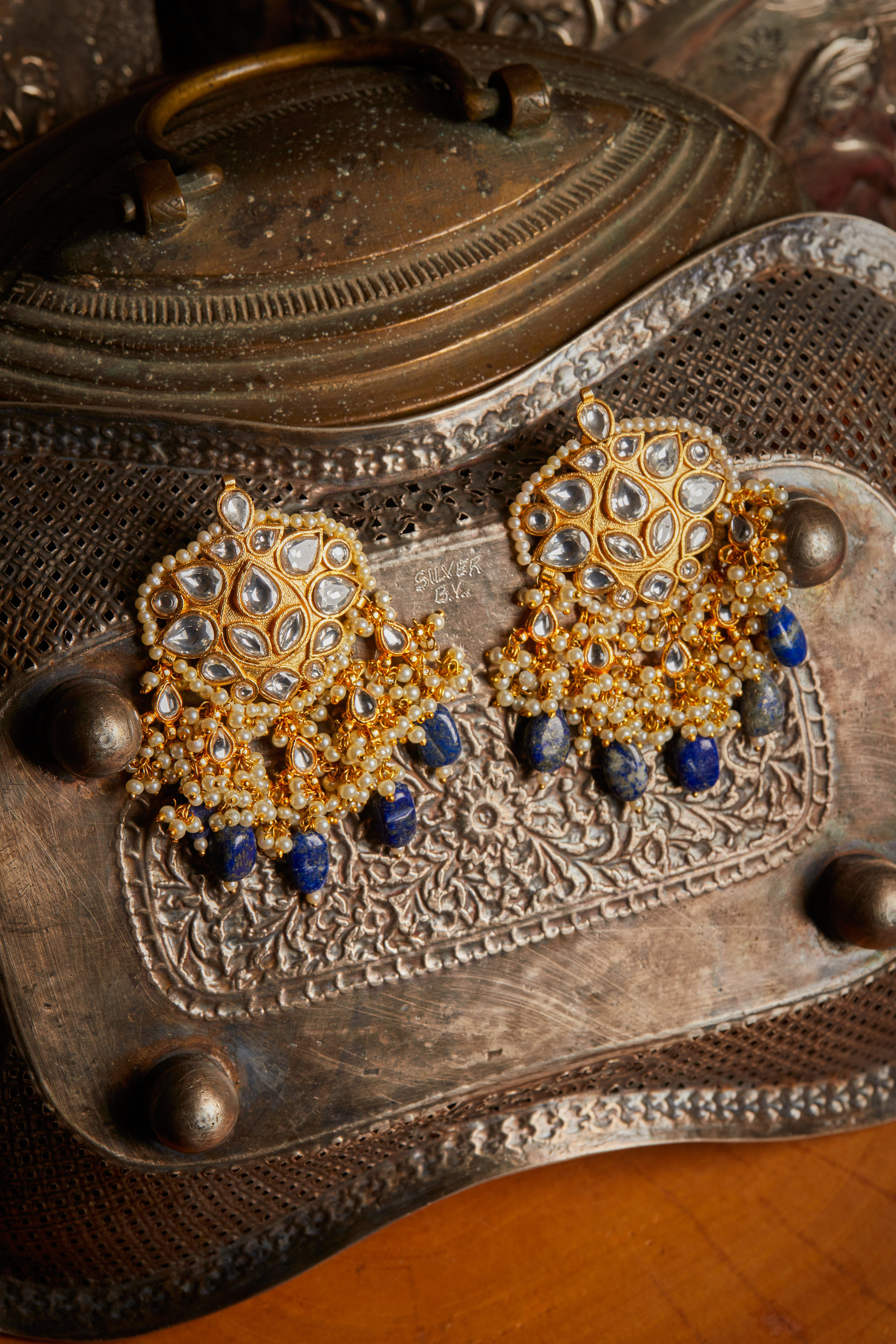 Hamsa Lapis Lazuli Gold Earrings