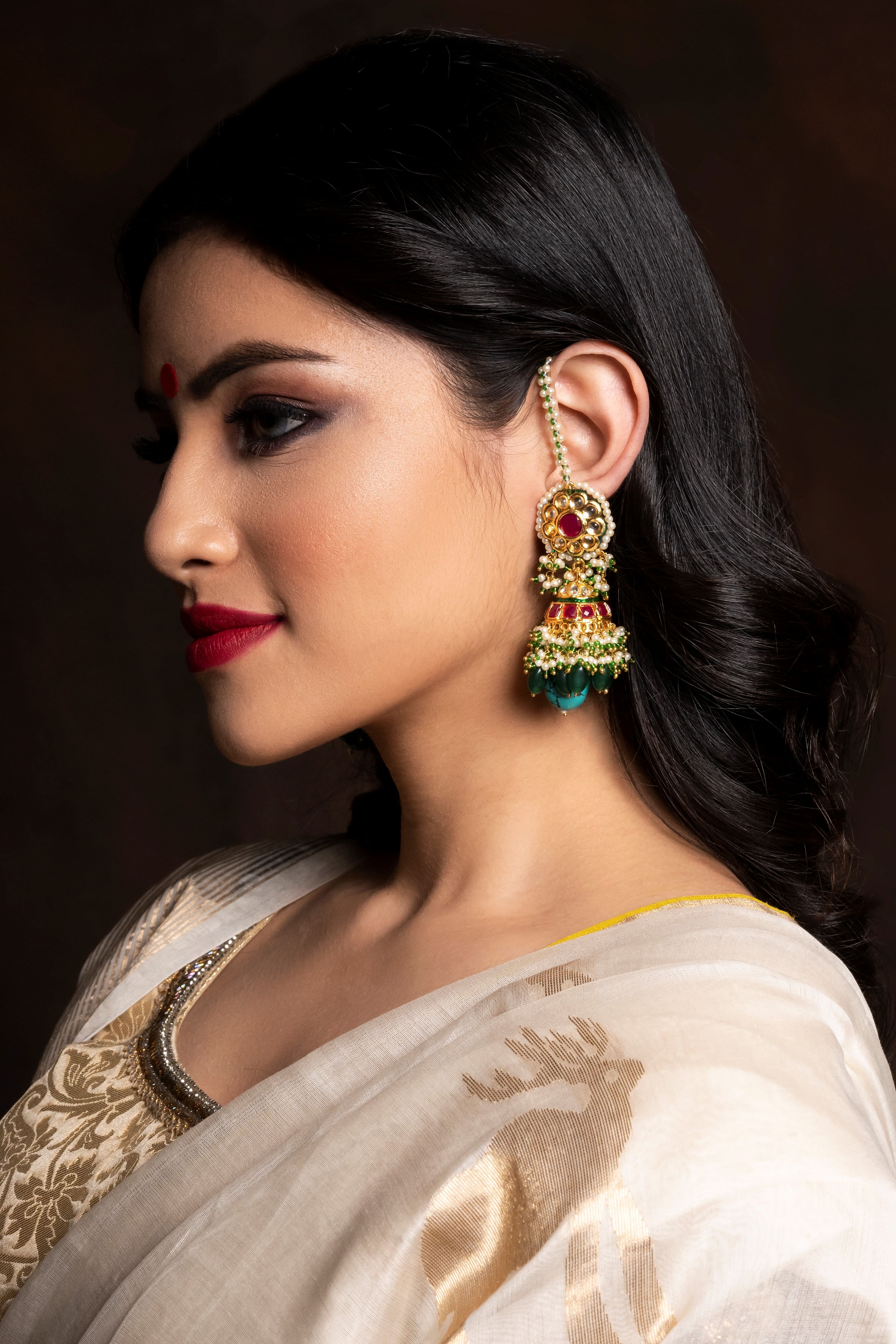 Kundan Chandbali Earrings for Festive and Guest Wedding Wear - Beatnik |  Saree photoshoot, Earrings for saree, Indian fashion saree