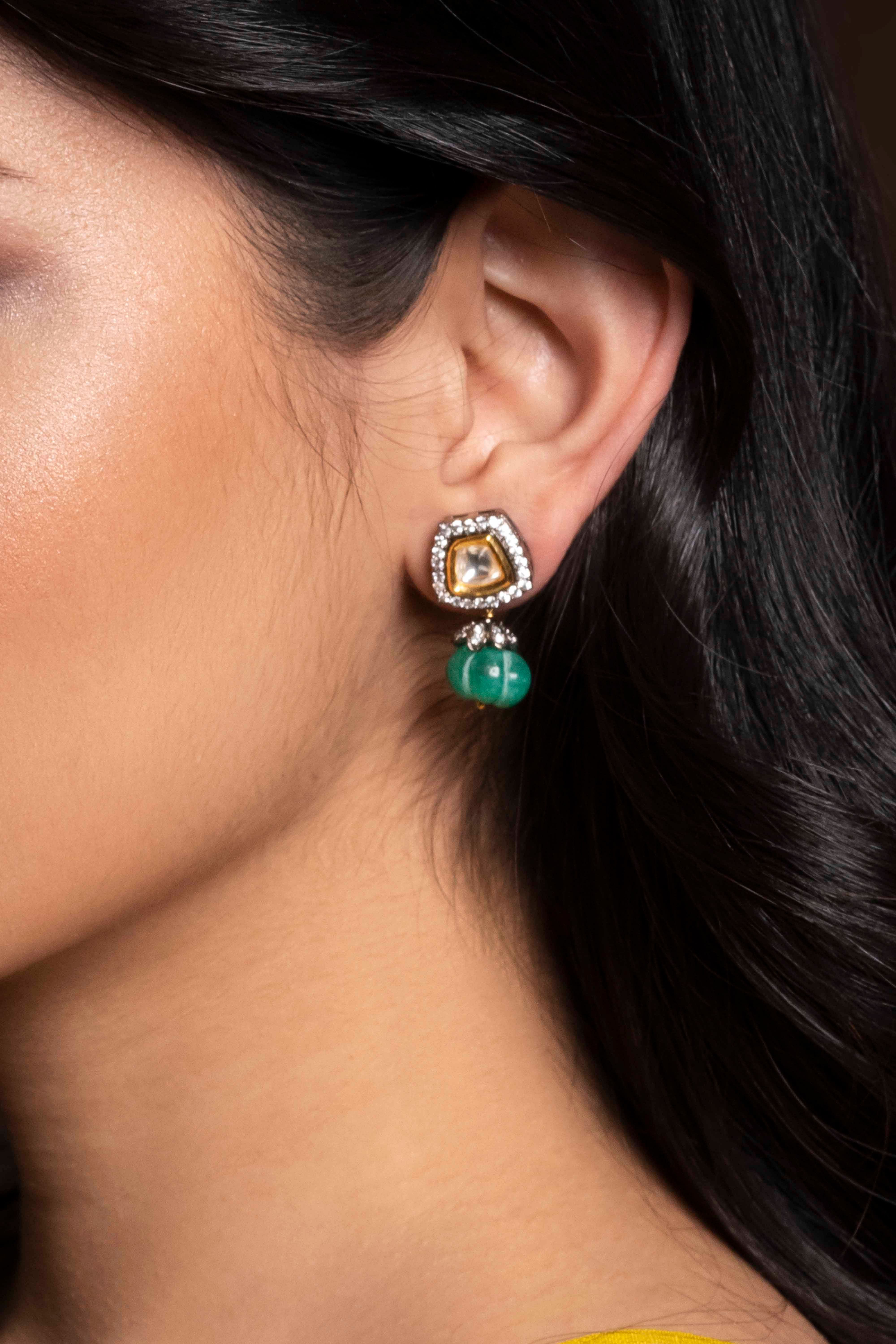 The Encapsulated Carving Stone Candy Earrings in Green  Cippele