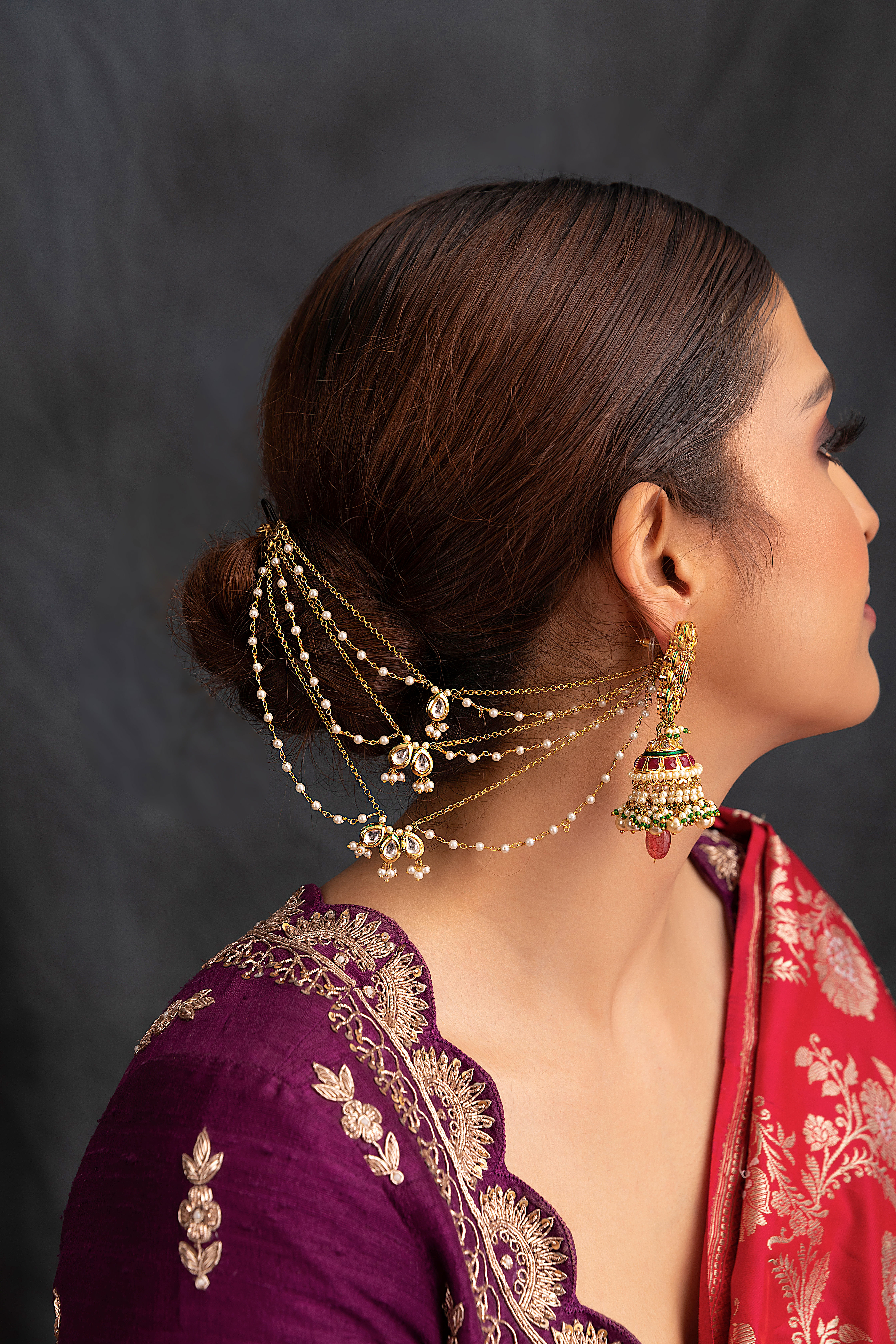 Antique Gold Red Crystal Pearl Tassel Long Sahara Bead Chain Traditional  Jhumka Earrings  EonShoppee