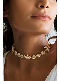 Gold & White Kundan Choker Necklace