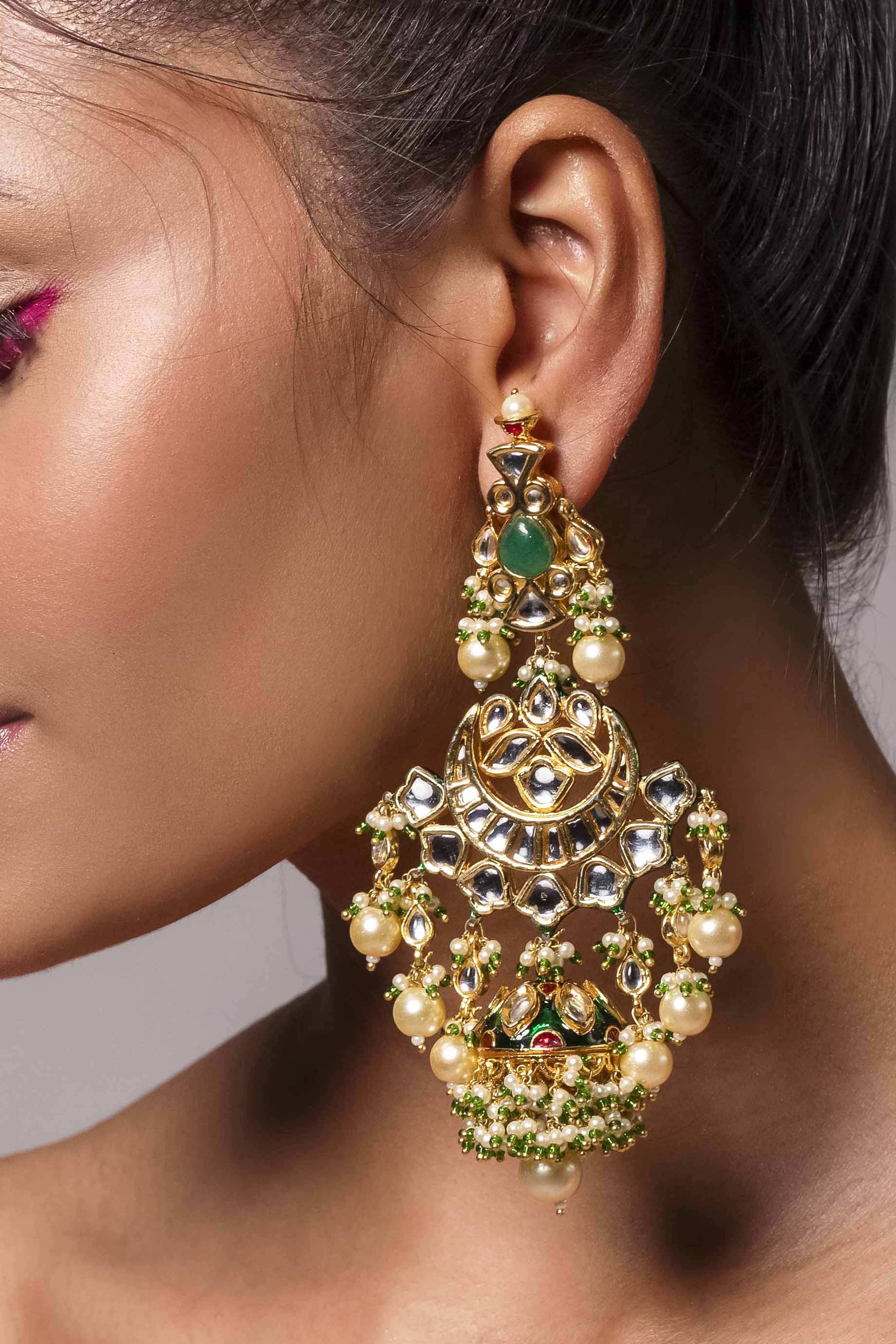 Golden and store green earrings