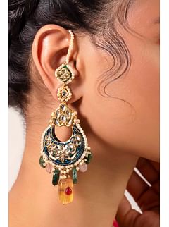 Blue Meena Chand Earrings With Multicolor Drops