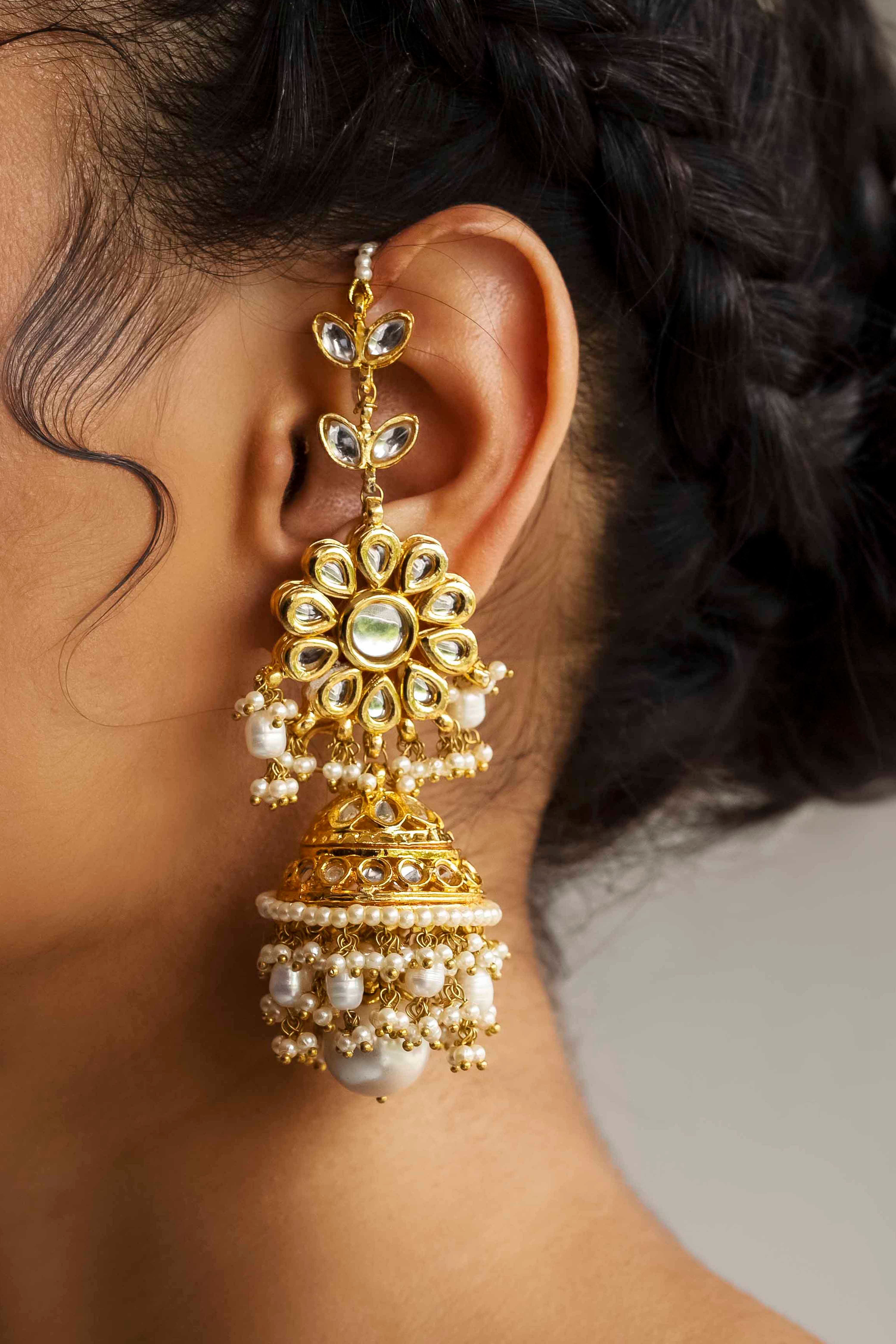 Gold Finish Kundan Polki Jhumka Earrings Design by Raabta By Rahul at  Pernias Pop Up Shop 2023