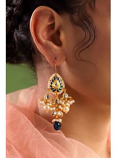Blue Meena Kundan Earrings with Pearls